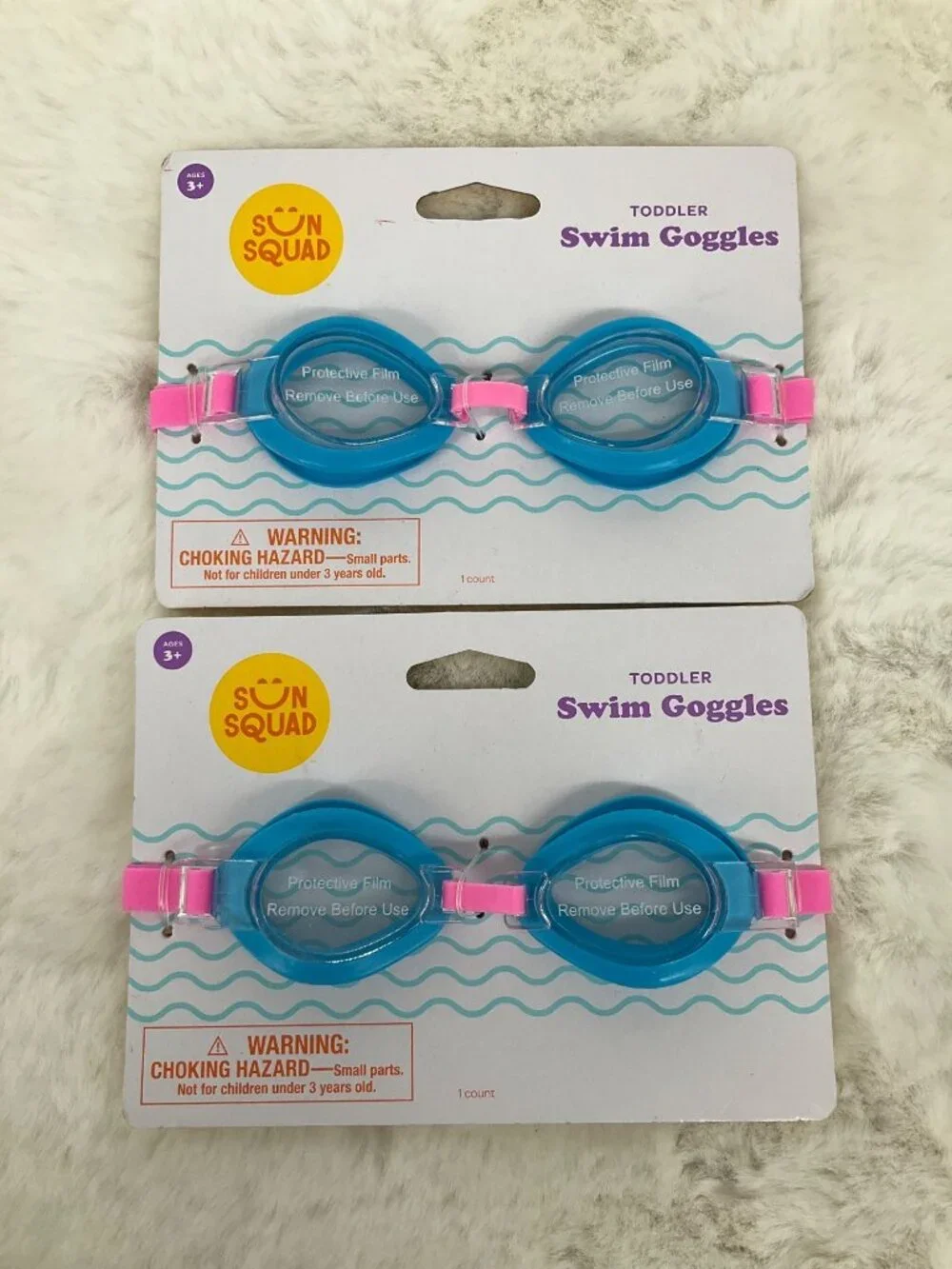 Sun Squad Pink & Blue Toddler Swim Goggles New 2 pr Swim Beach Fun
